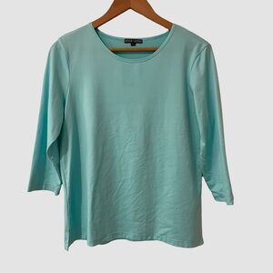 A'nue Ligne Aquamarine Crew Neck 3/4 Sleeve Top L ($108)